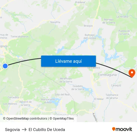 Segovia to El Cubillo De Uceda map