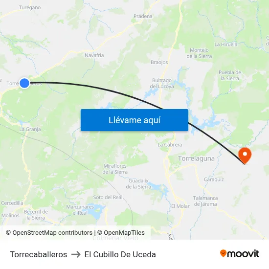 Torrecaballeros to El Cubillo De Uceda map