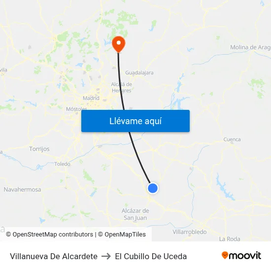 Villanueva De Alcardete to El Cubillo De Uceda map