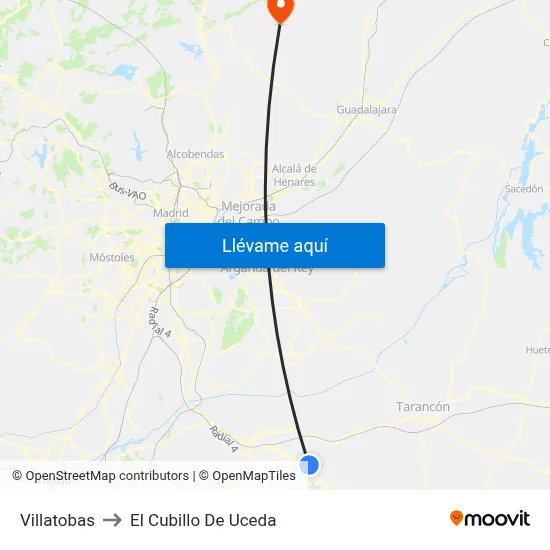Villatobas to El Cubillo De Uceda map