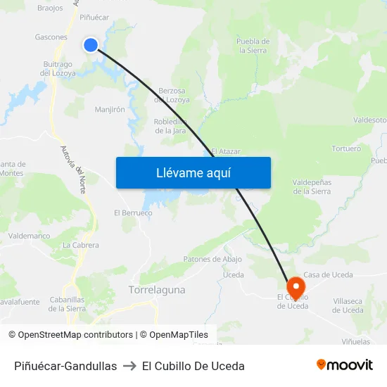 Piñuécar-Gandullas to El Cubillo De Uceda map