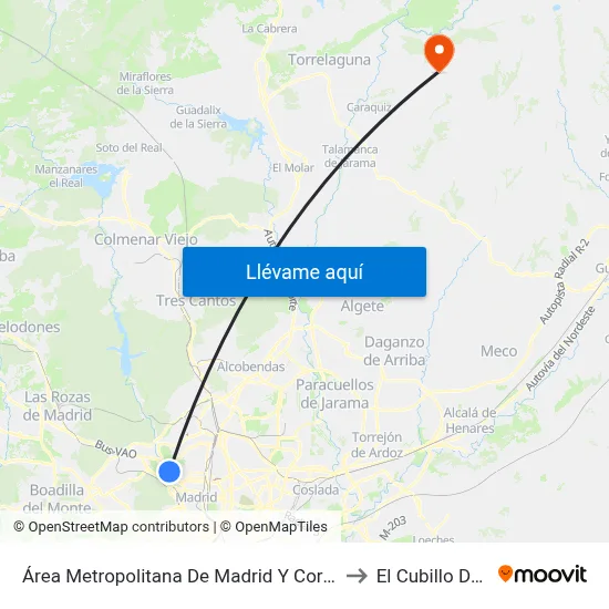 Área Metropolitana De Madrid Y Corredor Del Henares to El Cubillo De Uceda map