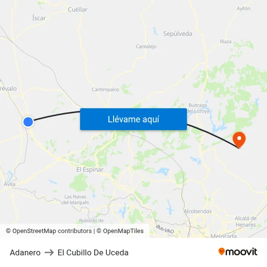 Adanero to El Cubillo De Uceda map