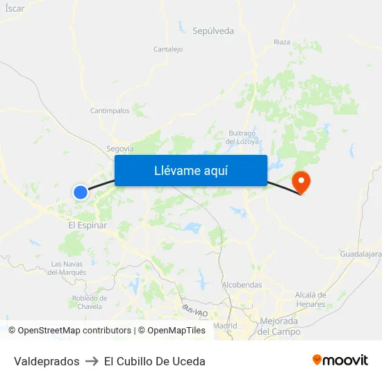 Valdeprados to El Cubillo De Uceda map