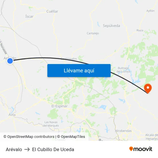Arévalo to El Cubillo De Uceda map