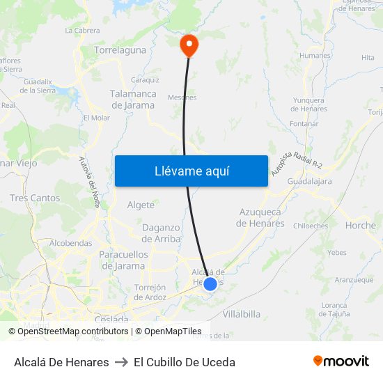Alcalá De Henares to El Cubillo De Uceda map