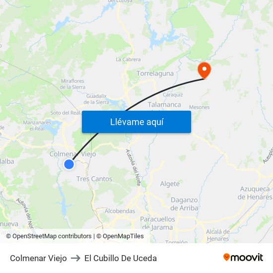 Colmenar Viejo to El Cubillo De Uceda map