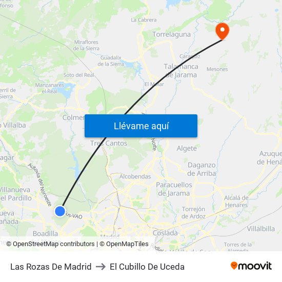 Las Rozas De Madrid to El Cubillo De Uceda map