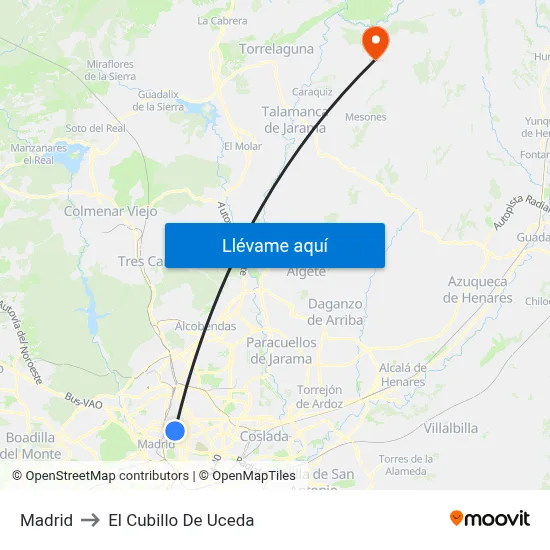 Madrid to El Cubillo De Uceda map