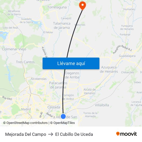 Mejorada Del Campo to El Cubillo De Uceda map
