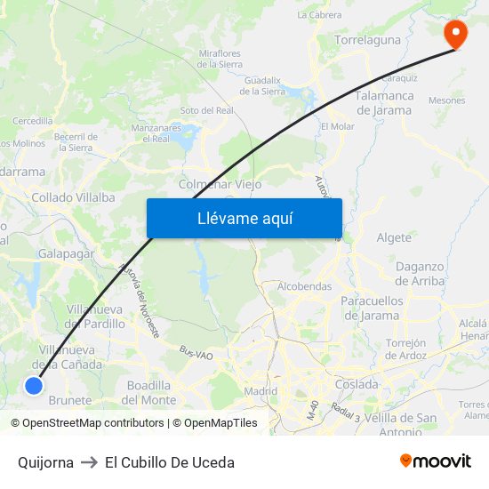 Quijorna to El Cubillo De Uceda map
