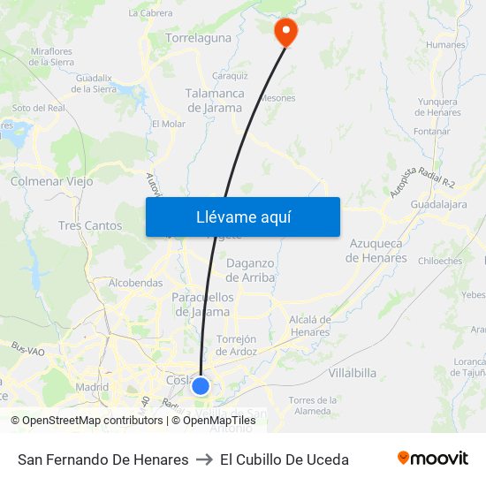 San Fernando De Henares to El Cubillo De Uceda map