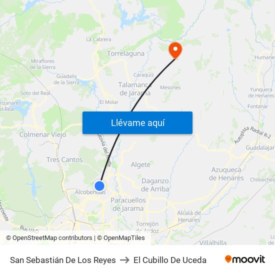 San Sebastián De Los Reyes to El Cubillo De Uceda map