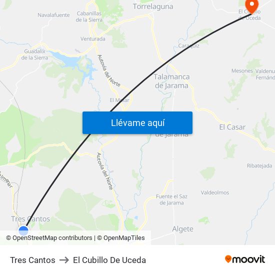Tres Cantos to El Cubillo De Uceda map