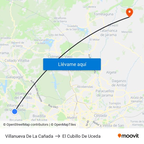 Villanueva De La Cañada to El Cubillo De Uceda map