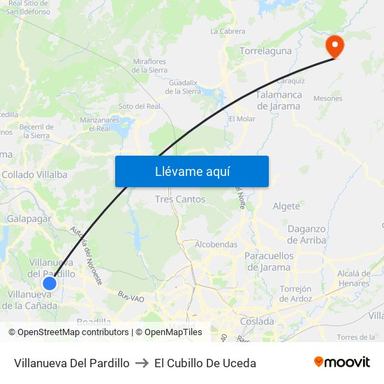 Villanueva Del Pardillo to El Cubillo De Uceda map