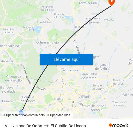 Villaviciosa De Odón to El Cubillo De Uceda map