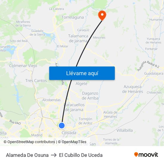Alameda De Osuna to El Cubillo De Uceda map