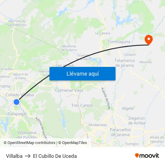 Villalba to El Cubillo De Uceda map