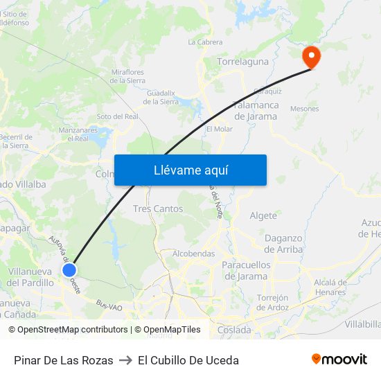 Pinar De Las Rozas to El Cubillo De Uceda map