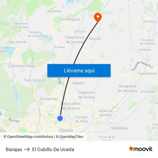 Barajas to El Cubillo De Uceda map