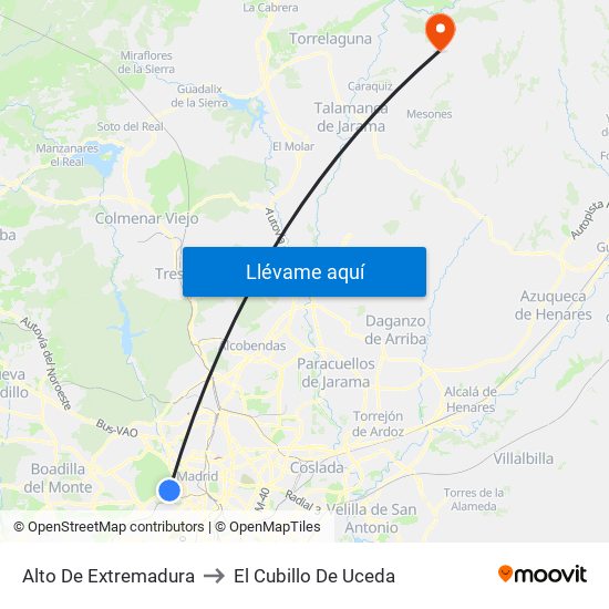 Alto De Extremadura to El Cubillo De Uceda map