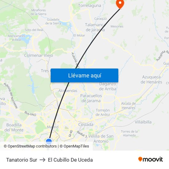 Tanatorio Sur to El Cubillo De Uceda map