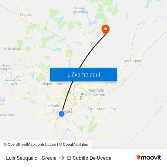 Luis Sauquillo - Grecia to El Cubillo De Uceda map