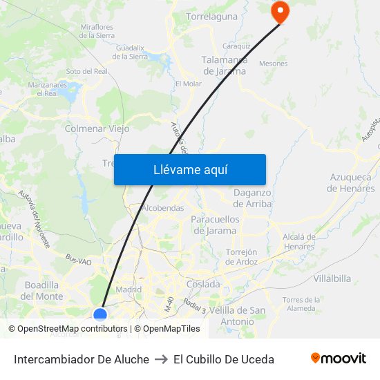 Intercambiador De Aluche to El Cubillo De Uceda map