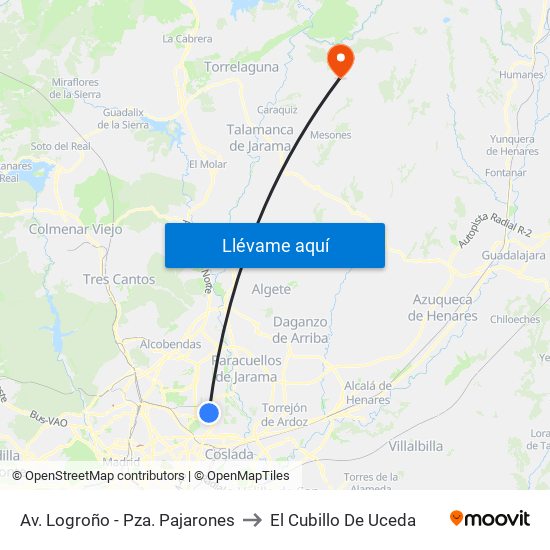Av. Logroño - Pza. Pajarones to El Cubillo De Uceda map