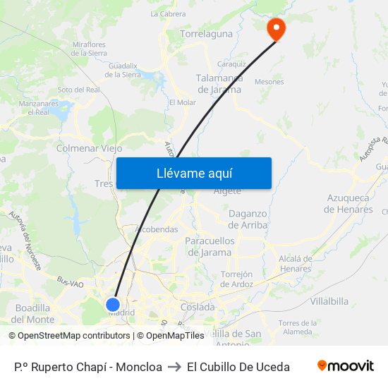 P.º Ruperto Chapí - Moncloa to El Cubillo De Uceda map