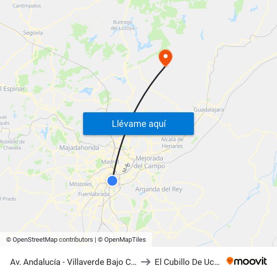 Av. Andalucía - Villaverde Bajo Cruce to El Cubillo De Uceda map