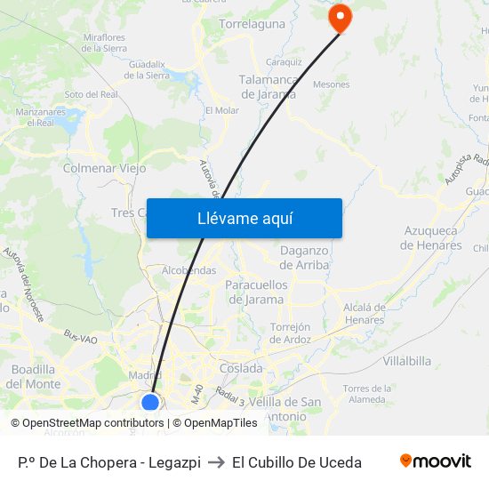 P.º De La Chopera - Legazpi to El Cubillo De Uceda map