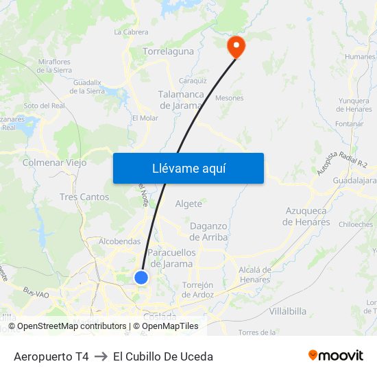 Aeropuerto T4 to El Cubillo De Uceda map