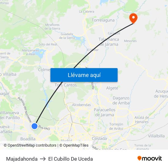 Majadahonda to El Cubillo De Uceda map