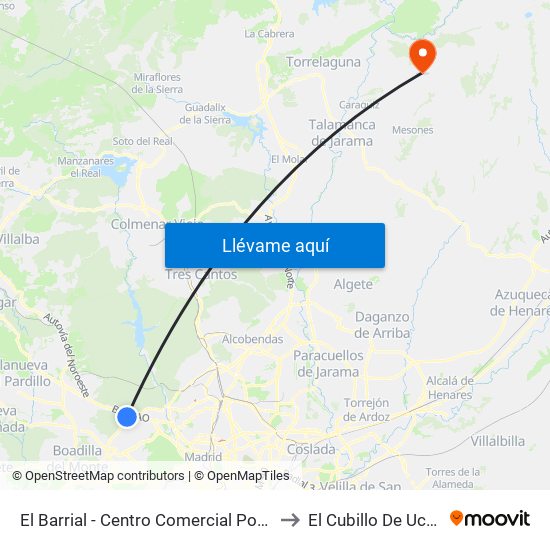 El Barrial - Centro Comercial Pozuelo to El Cubillo De Uceda map