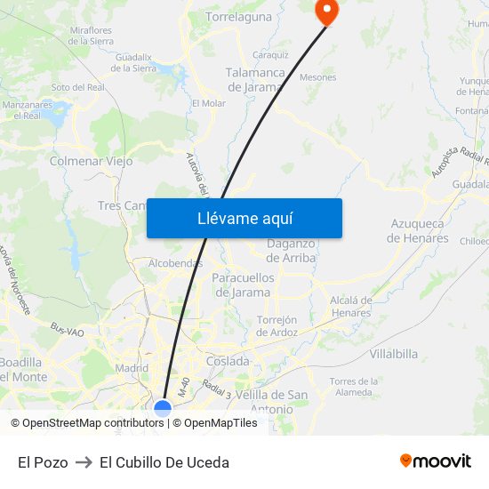 El Pozo to El Cubillo De Uceda map