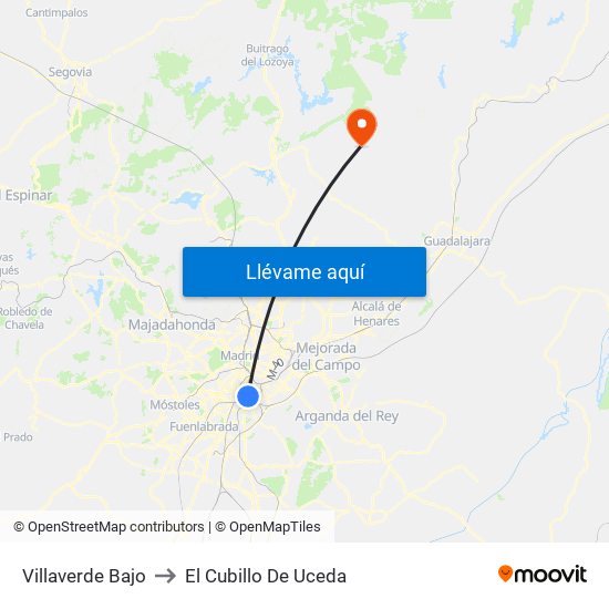 Villaverde Bajo to El Cubillo De Uceda map