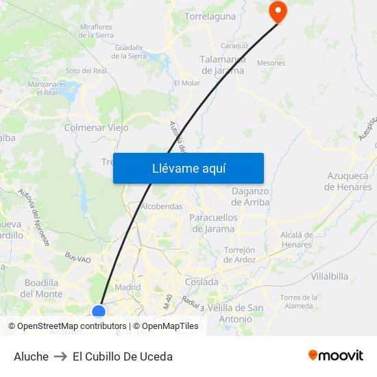 Aluche to El Cubillo De Uceda map