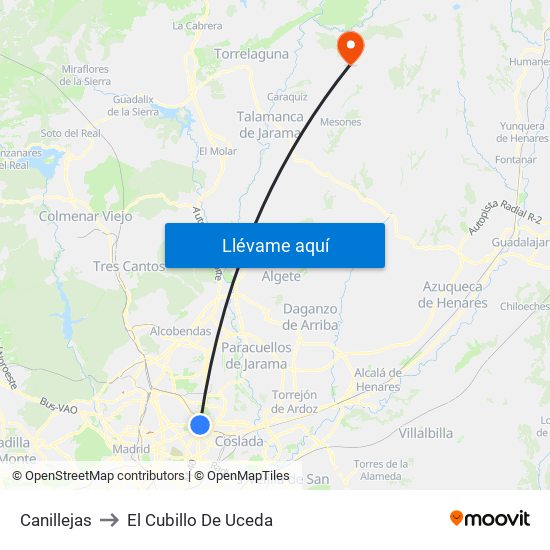 Canillejas to El Cubillo De Uceda map