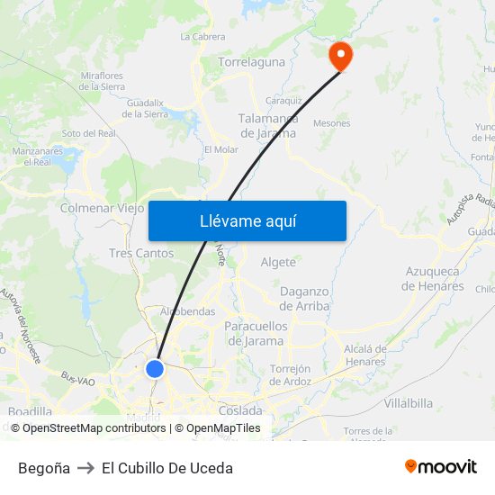 Begoña to El Cubillo De Uceda map