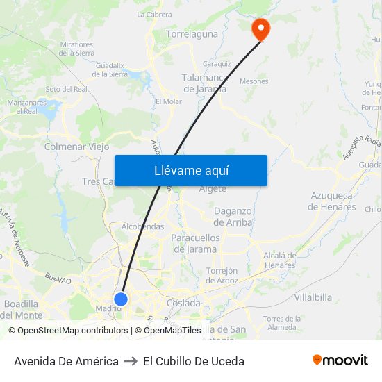 Avenida De América to El Cubillo De Uceda map