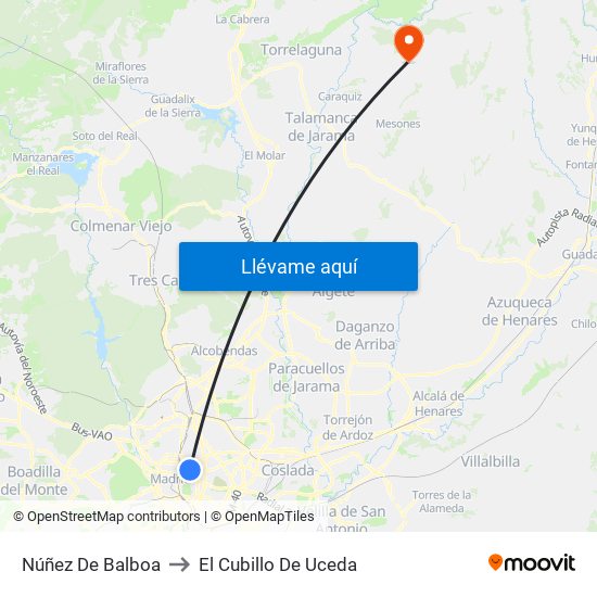 Núñez De Balboa to El Cubillo De Uceda map