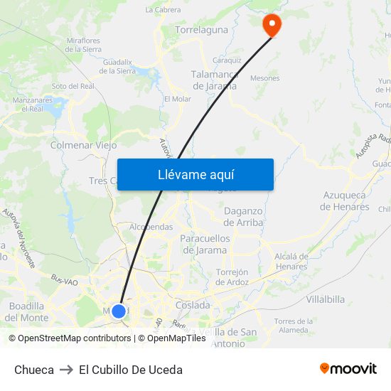 Chueca to El Cubillo De Uceda map