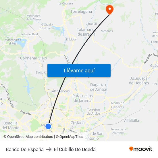 Banco De España to El Cubillo De Uceda map