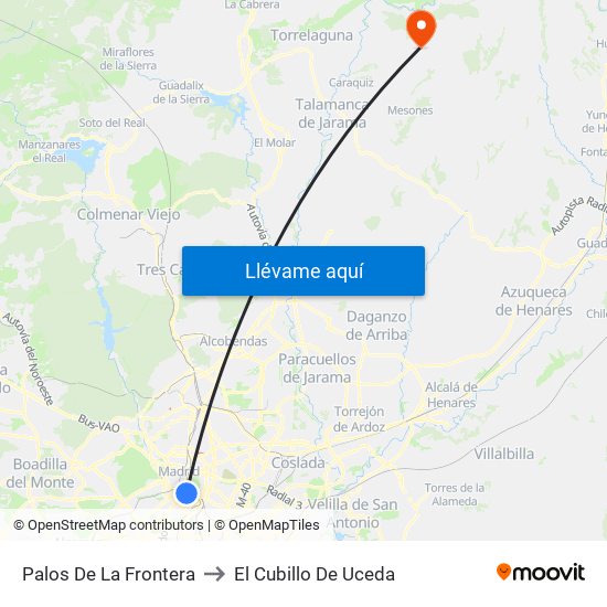 Palos De La Frontera to El Cubillo De Uceda map