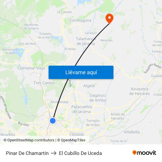 Pinar De Chamartín to El Cubillo De Uceda map