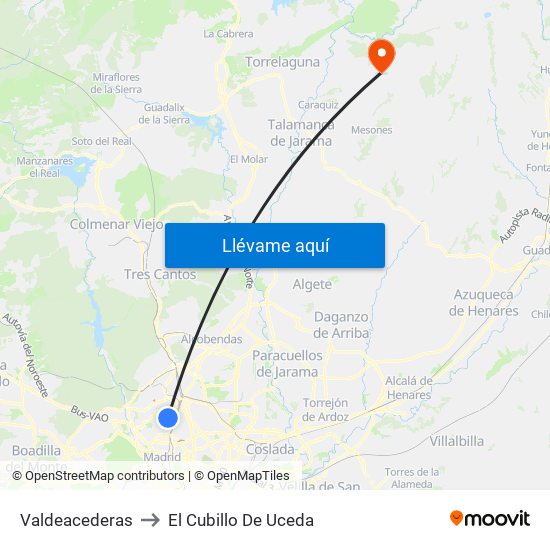 Valdeacederas to El Cubillo De Uceda map