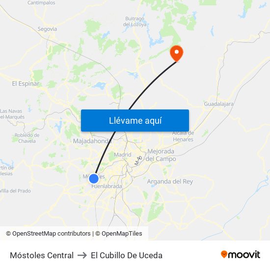 Móstoles Central to El Cubillo De Uceda map