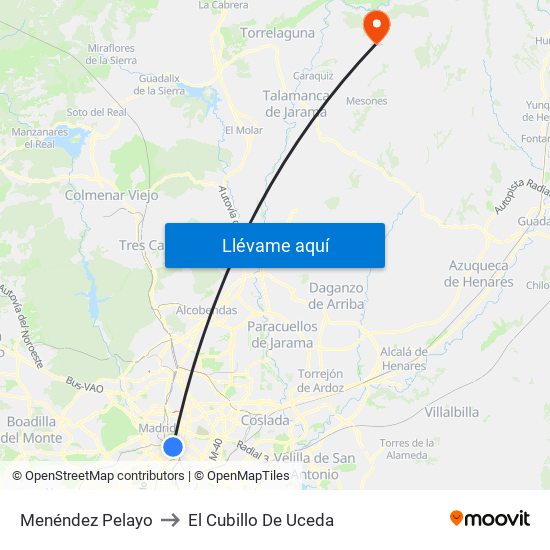 Menéndez Pelayo to El Cubillo De Uceda map